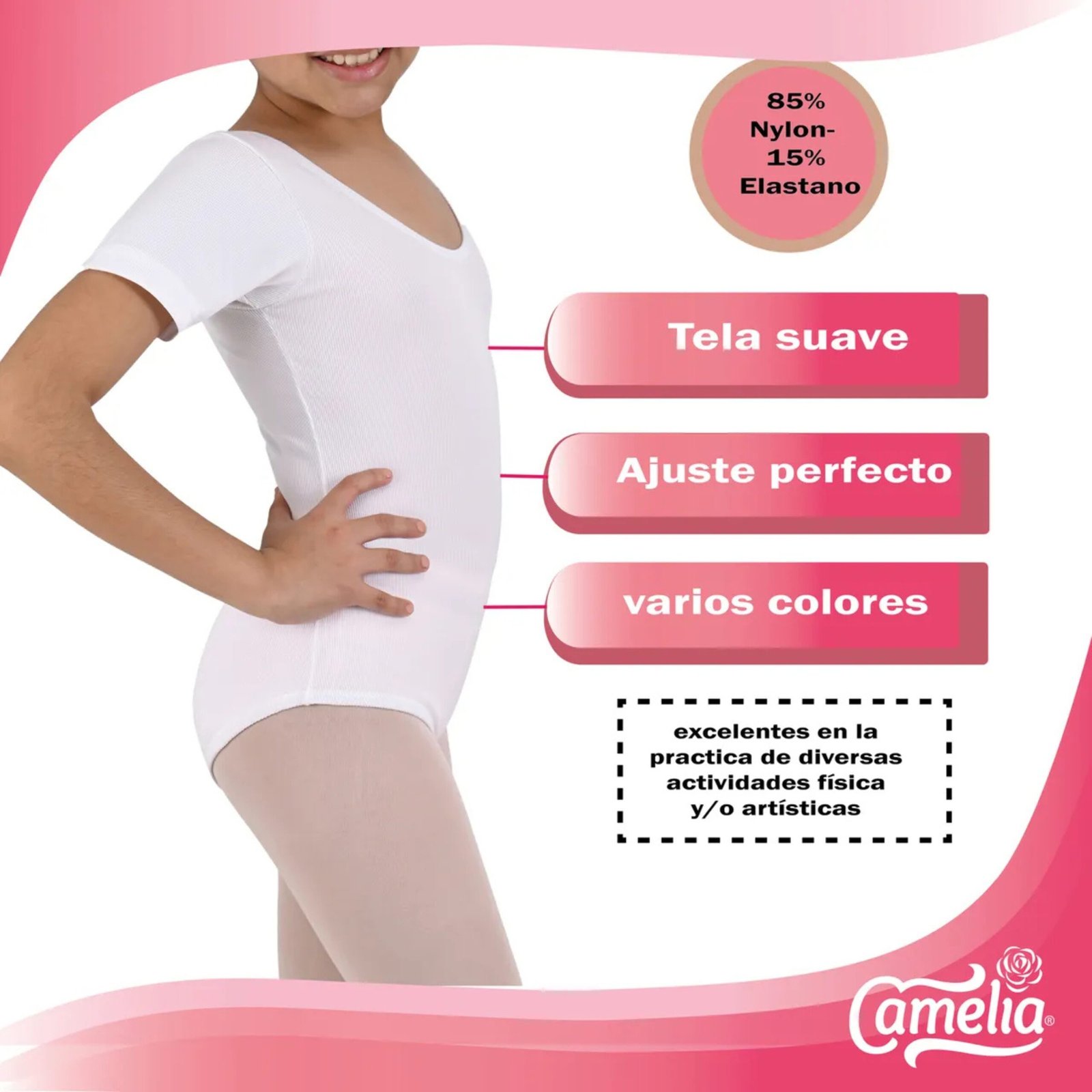 Leotardo Niña Manga Corta Camelia - Image 3